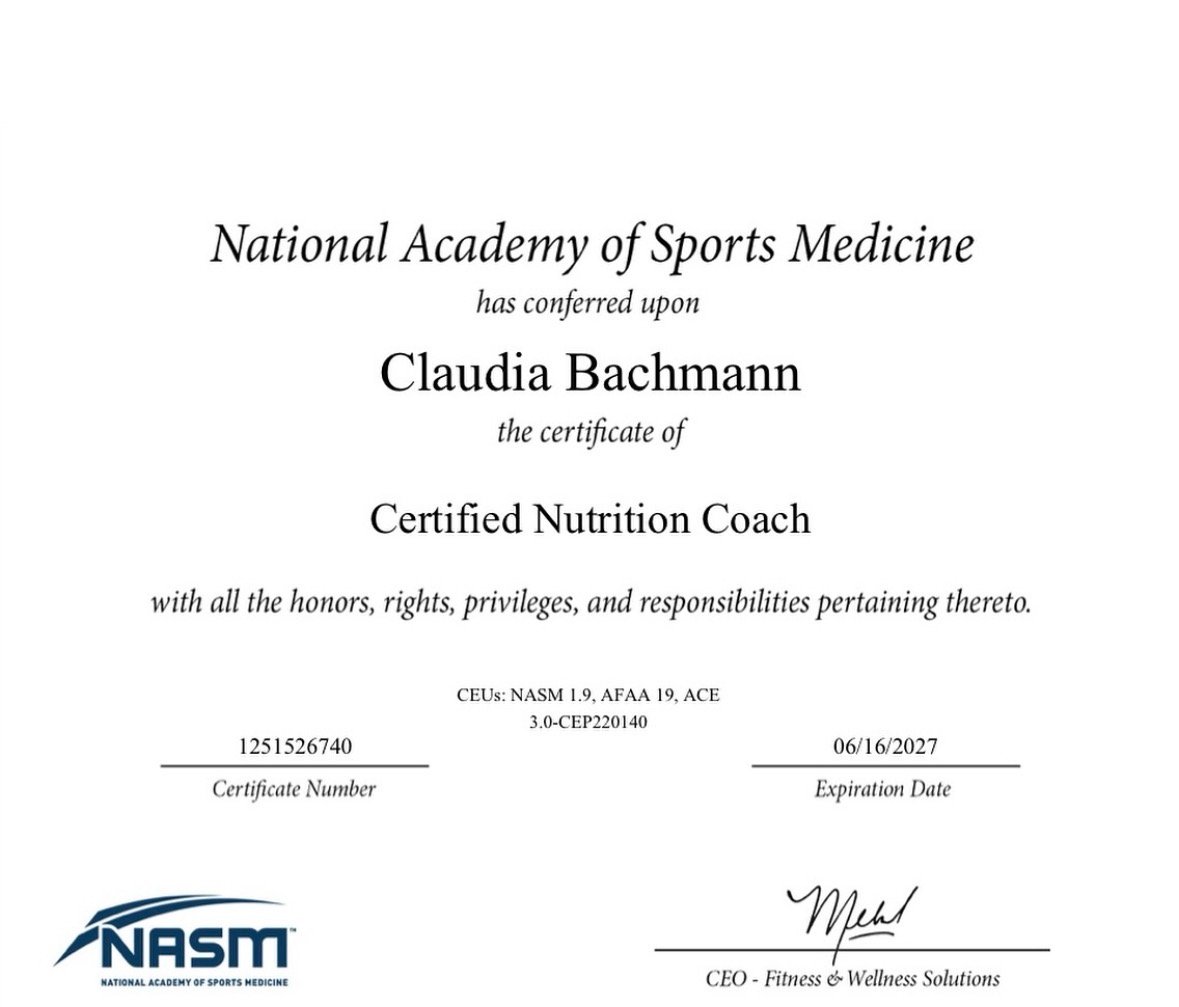 NASM Certified Nutrition Coach certificate